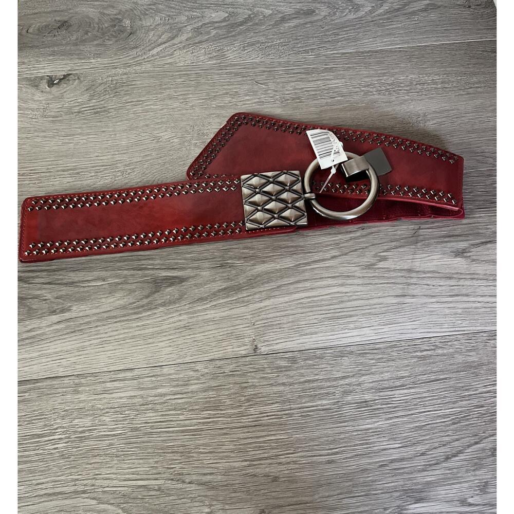 Trezo Red Leather Belt Elastic Waist With Buckle